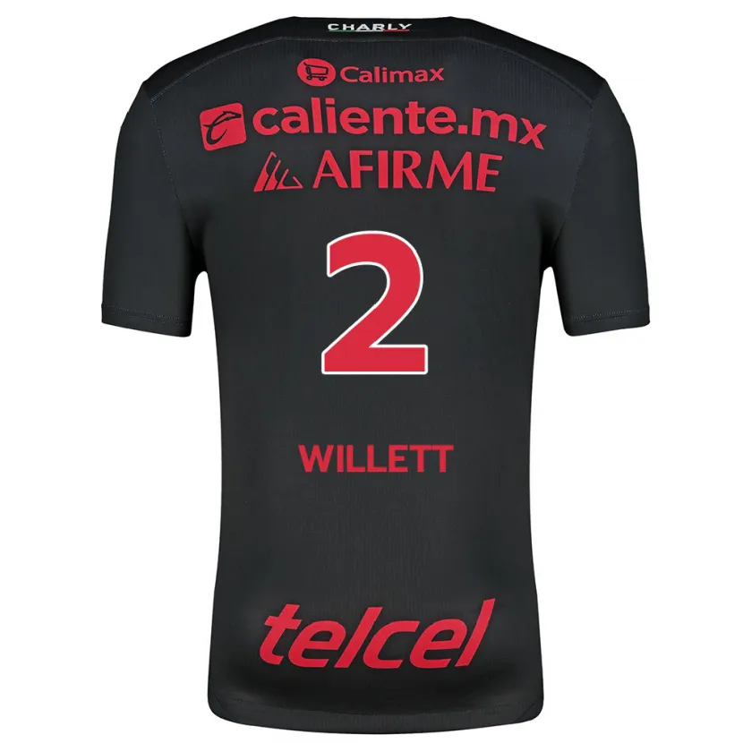 Danxen Niño Camiseta Adyson Willett #2 Negro Rojo 1ª Equipación 2024/25 La Camisa