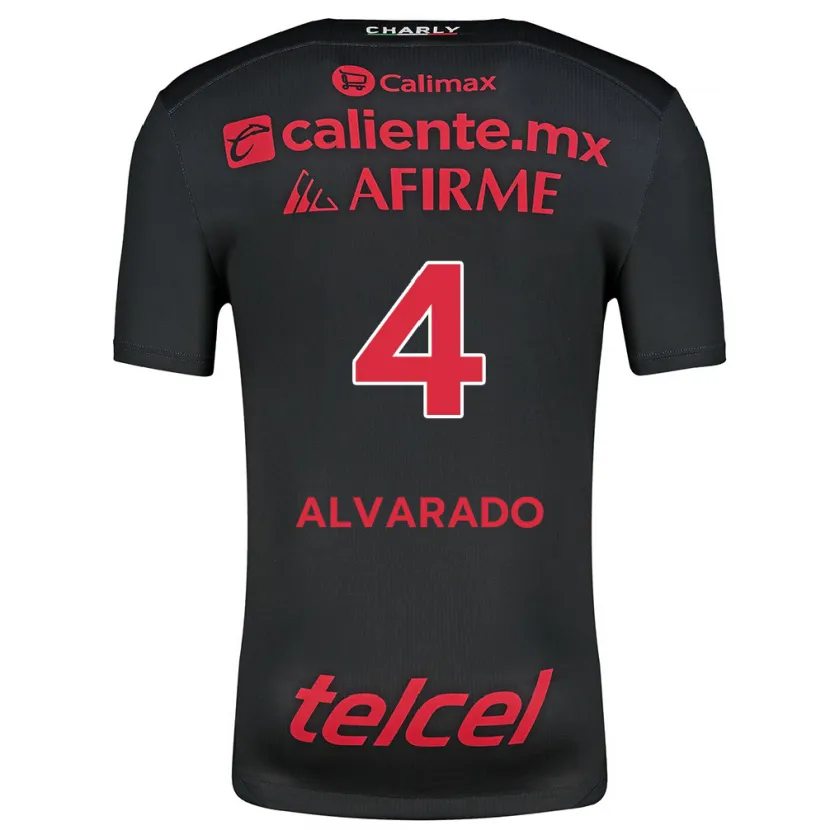 Danxen Niño Camiseta Mónica Alvarado #4 Negro Rojo 1ª Equipación 2024/25 La Camisa