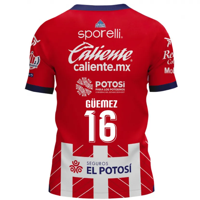 Danxen Niño Camiseta Javier Güemez #16 Rojo Blanco 1ª Equipación 2024/25 La Camisa