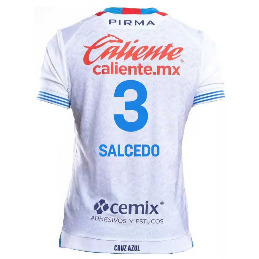 Danxen Niño Camiseta Carlos Salcedo #3 Blanco Azul 2ª Equipación 2024/25 La Camisa