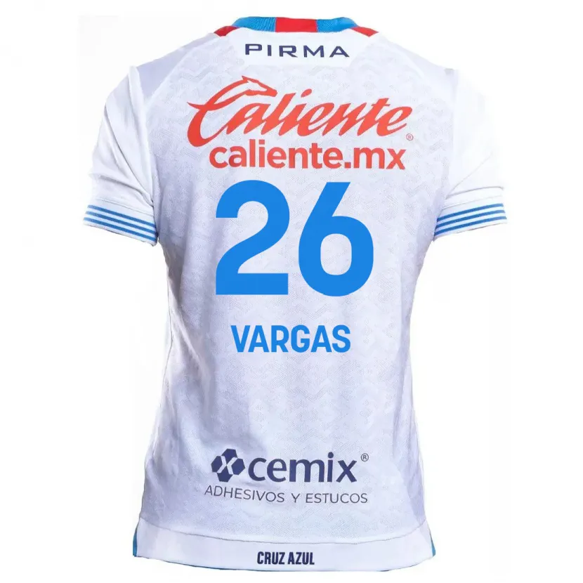 Danxen Niño Camiseta Carlos Vargas #26 Blanco Azul 2ª Equipación 2024/25 La Camisa