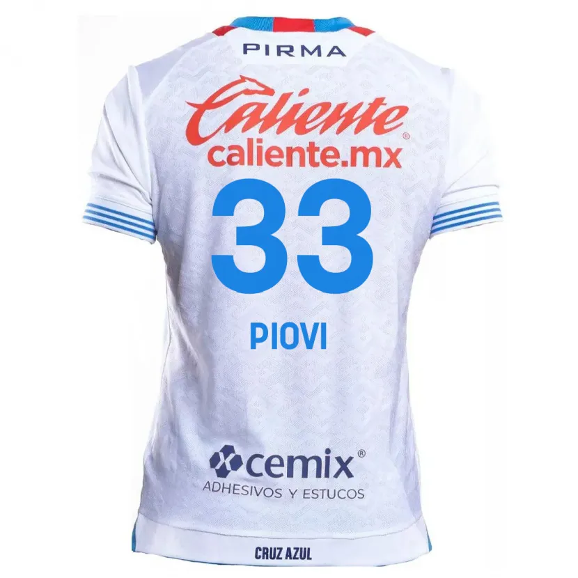 Danxen Niño Camiseta Gonzalo Piovi #33 Blanco Azul 2ª Equipación 2024/25 La Camisa