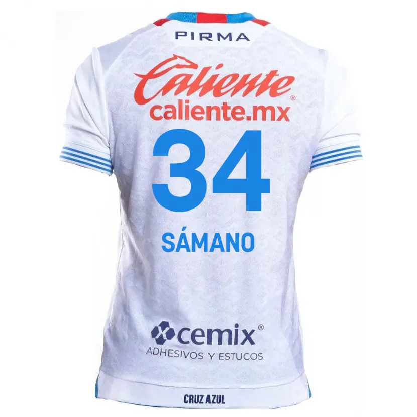 Danxen Niño Camiseta Leonardo Sámano #34 Blanco Azul 2ª Equipación 2024/25 La Camisa