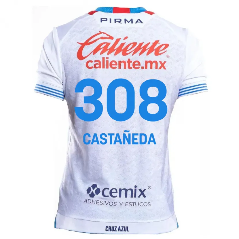 Danxen Niño Camiseta Emiliano Castañeda #308 Blanco Azul 2ª Equipación 2024/25 La Camisa