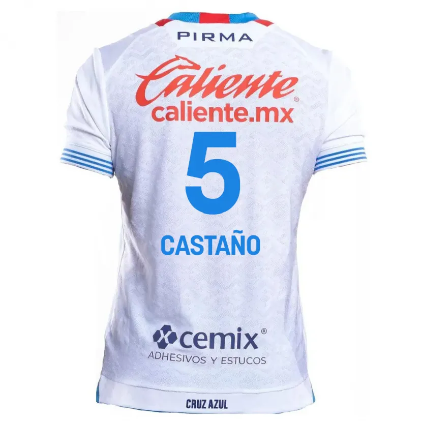 Danxen Niño Camiseta Kevin Castaño #5 Blanco Azul 2ª Equipación 2024/25 La Camisa