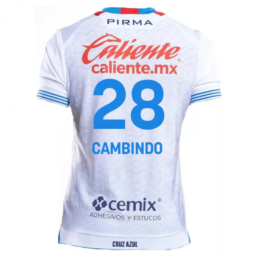 Danxen Niño Camiseta Diber Cambindo #28 Blanco Azul 2ª Equipación 2024/25 La Camisa