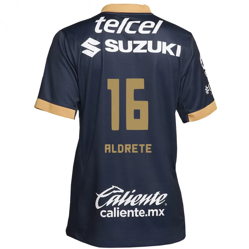 Danxen Niño Camiseta Adrián Aldrete #16 Obsidiana Dorada Blanca 2ª Equipación 2024/25 La Camisa