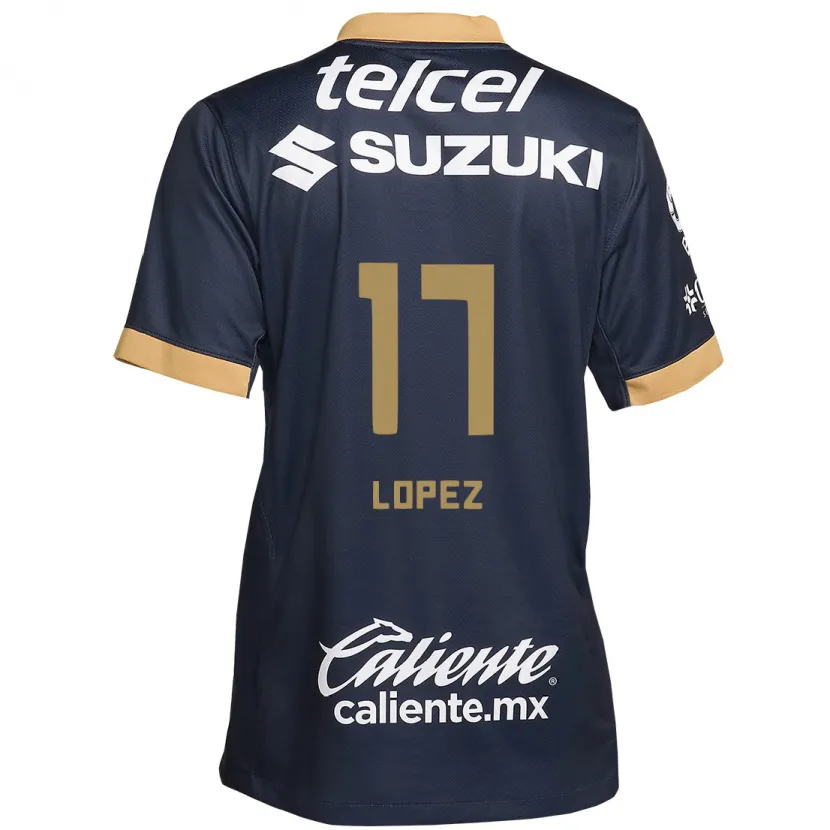 Danxen Niño Camiseta Leonel Lopez #17 Obsidiana Dorada Blanca 2ª Equipación 2024/25 La Camisa