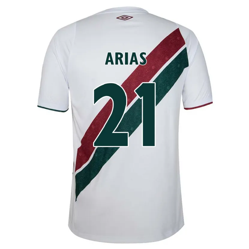 Danxen Niño Camiseta Jhon Arias #21 Blanco Verde Granate 2ª Equipación 2024/25 La Camisa