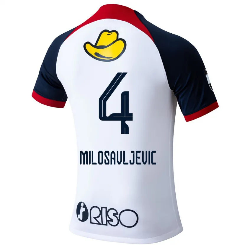 Danxen Niño Camiseta Radomir Milosavljevic #4 Blanco Azul Rojo 2ª Equipación 2024/25 La Camisa