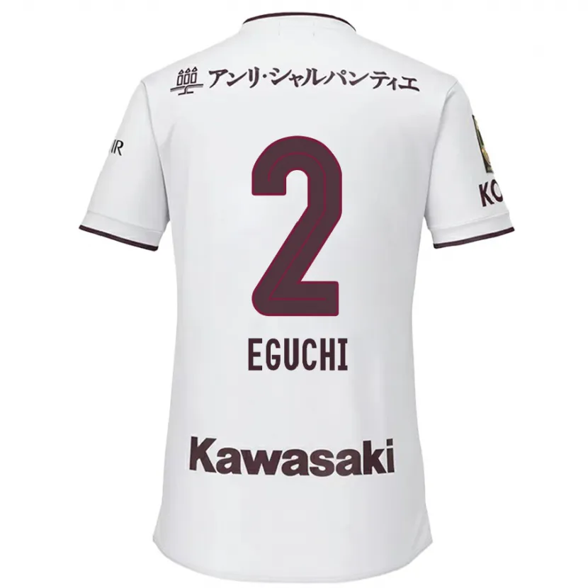 Danxen Niño Camiseta Takuma Eguchi #2 Blanco Rojo 2ª Equipación 2024/25 La Camisa