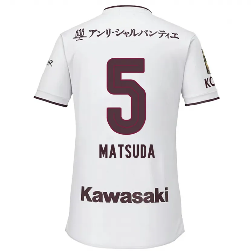 Danxen Niño Camiseta Shido Matsuda #5 Blanco Rojo 2ª Equipación 2024/25 La Camisa