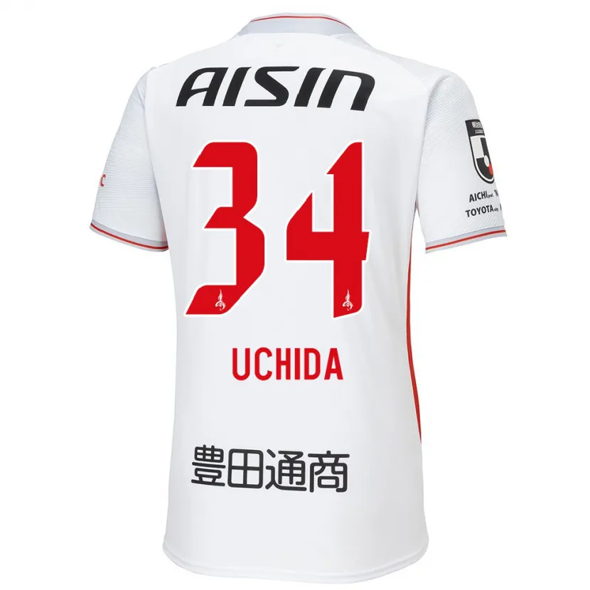 Danxen Niño Camiseta Takuya Uchida #34 Blanco Amarillo Rojo 2ª Equipación 2024/25 La Camisa