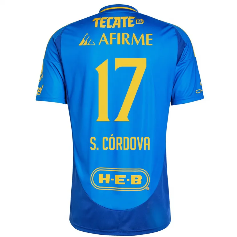 Danxen Niño Camiseta Sebastián Córdova #17 Azul Amarillo 2ª Equipación 2024/25 La Camisa