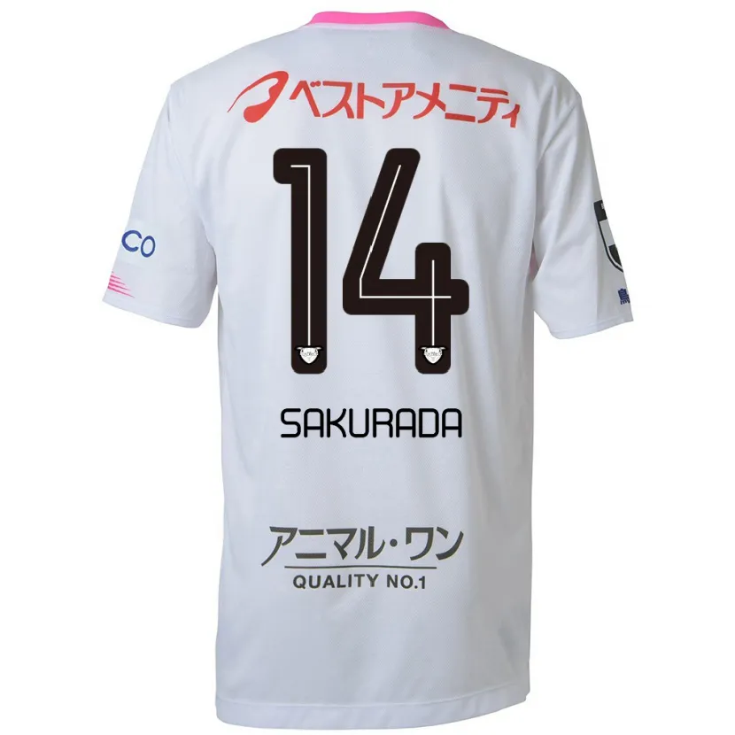 Danxen Niño Camiseta Ryu Sakurada #14 Blanco Azul Rosa 2ª Equipación 2024/25 La Camisa