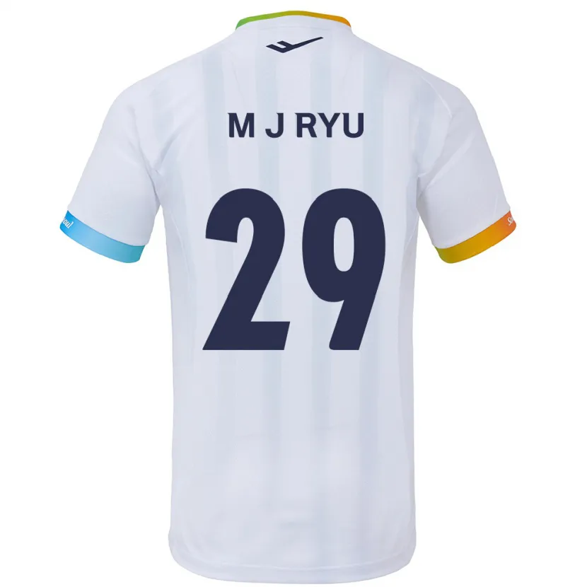 Danxen Niño Camiseta Jae-Moon Ryu #29 Blanco Azul 2ª Equipación 2024/25 La Camisa