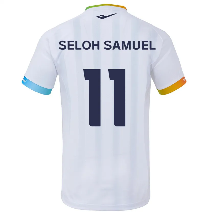 Danxen Niño Camiseta Gbato Seloh Samuel #11 Blanco Azul 2ª Equipación 2024/25 La Camisa