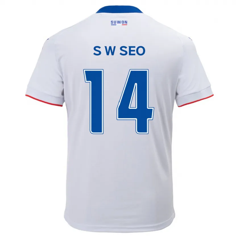 Danxen Niño Camiseta Woo-Seong Seo #14 Blanco Azul 2ª Equipación 2024/25 La Camisa