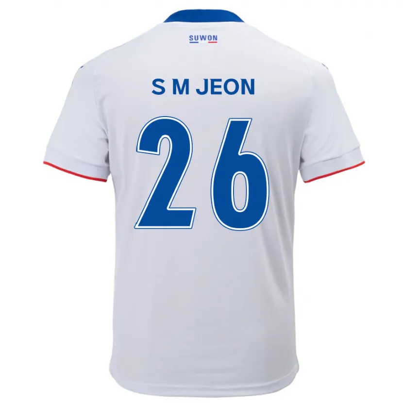 Danxen Niño Camiseta Min-Seung Jeon #26 Blanco Azul 2ª Equipación 2024/25 La Camisa