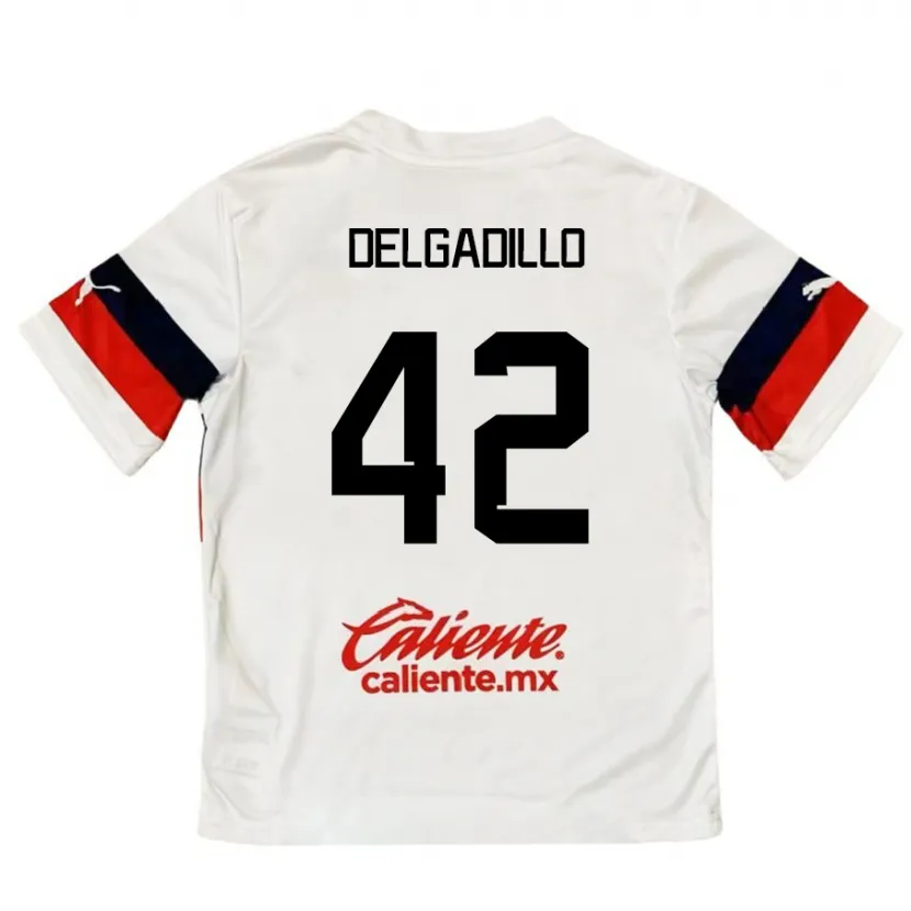 Danxen Niño Camiseta Diego Delgadillo #42 Blanco Rojo 2ª Equipación 2024/25 La Camisa