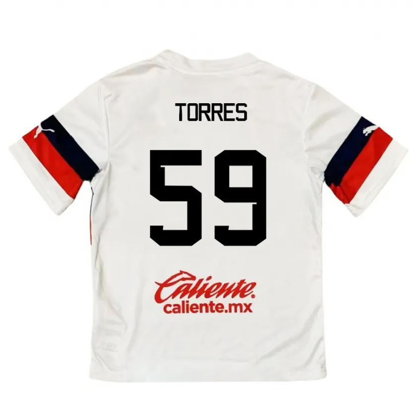 Danxen Niño Camiseta Christian Torres #59 Blanco Rojo 2ª Equipación 2024/25 La Camisa