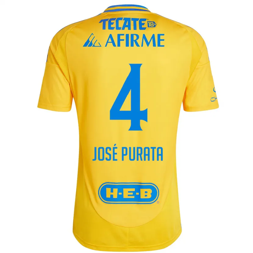 Danxen Hombre Camiseta Juan José Purata #4 Oro Amarillo 1ª Equipación 2024/25 La Camisa