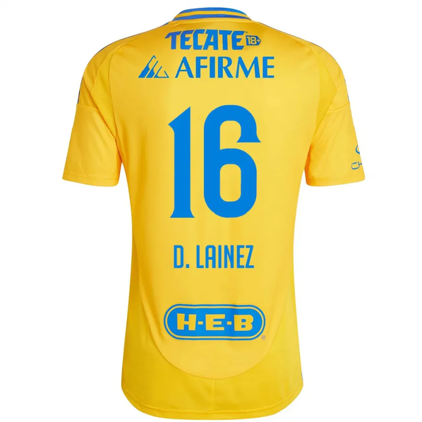 Danxen Hombre Camiseta Diego Lainez #16 Oro Amarillo 1ª Equipación 2024/25 La Camisa