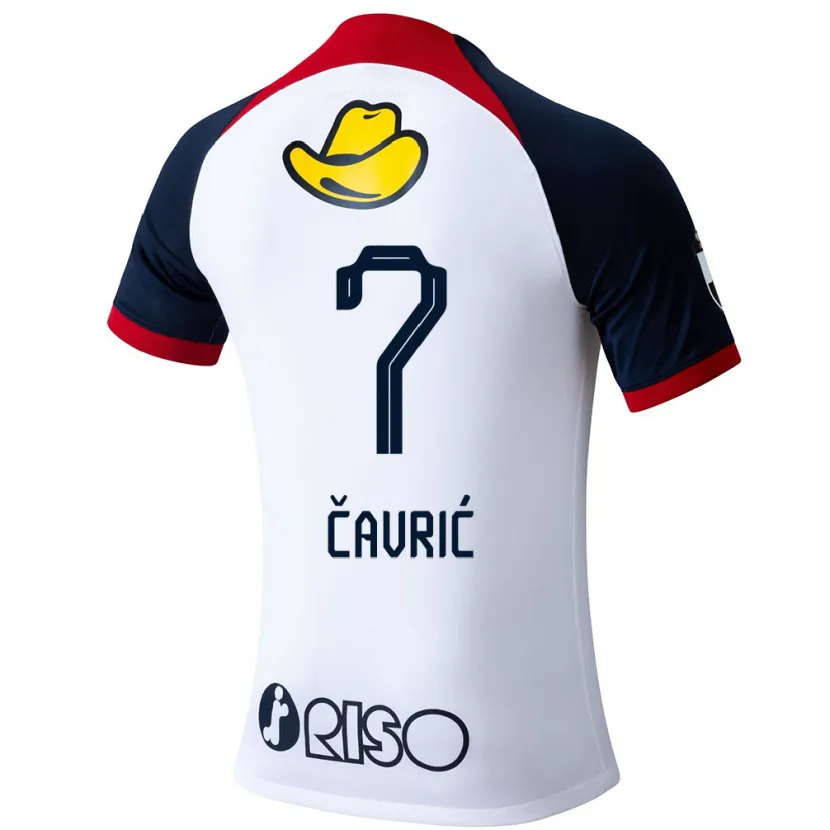 Danxen Hombre Camiseta Aleksandar Cavric #7 Blanco Azul Rojo 2ª Equipación 2024/25 La Camisa