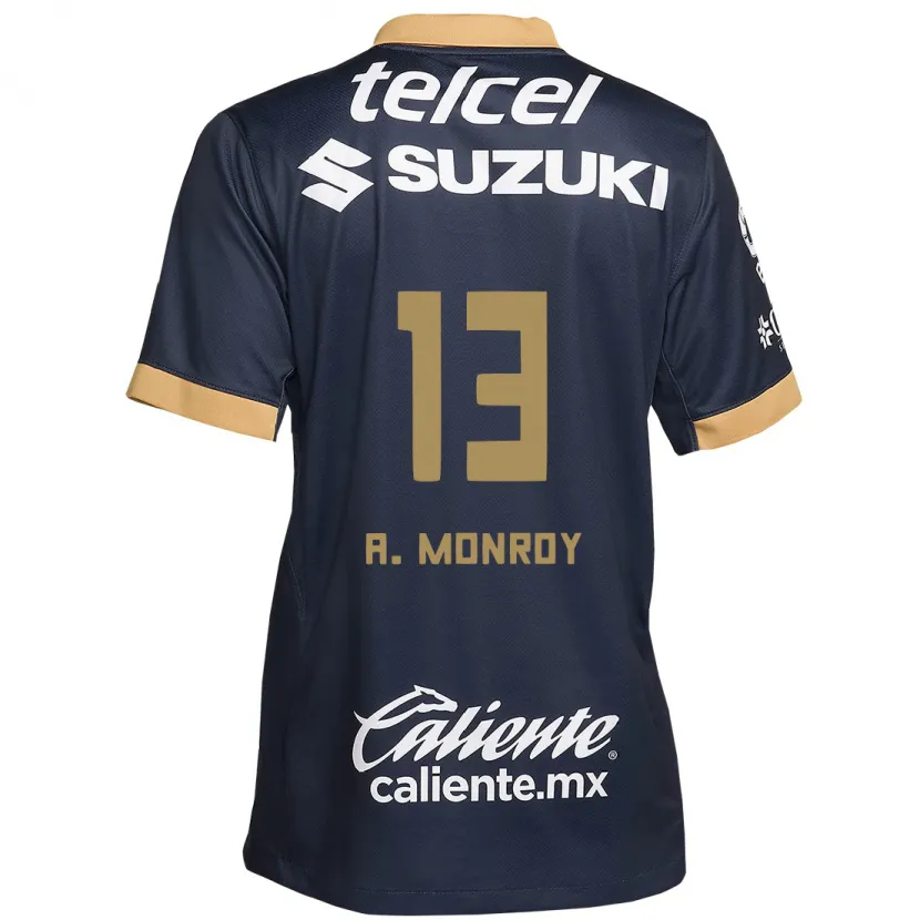 Danxen Mujer Camiseta Pablo Monroy #13 Obsidiana Dorada Blanca 2ª Equipación 2024/25 La Camisa