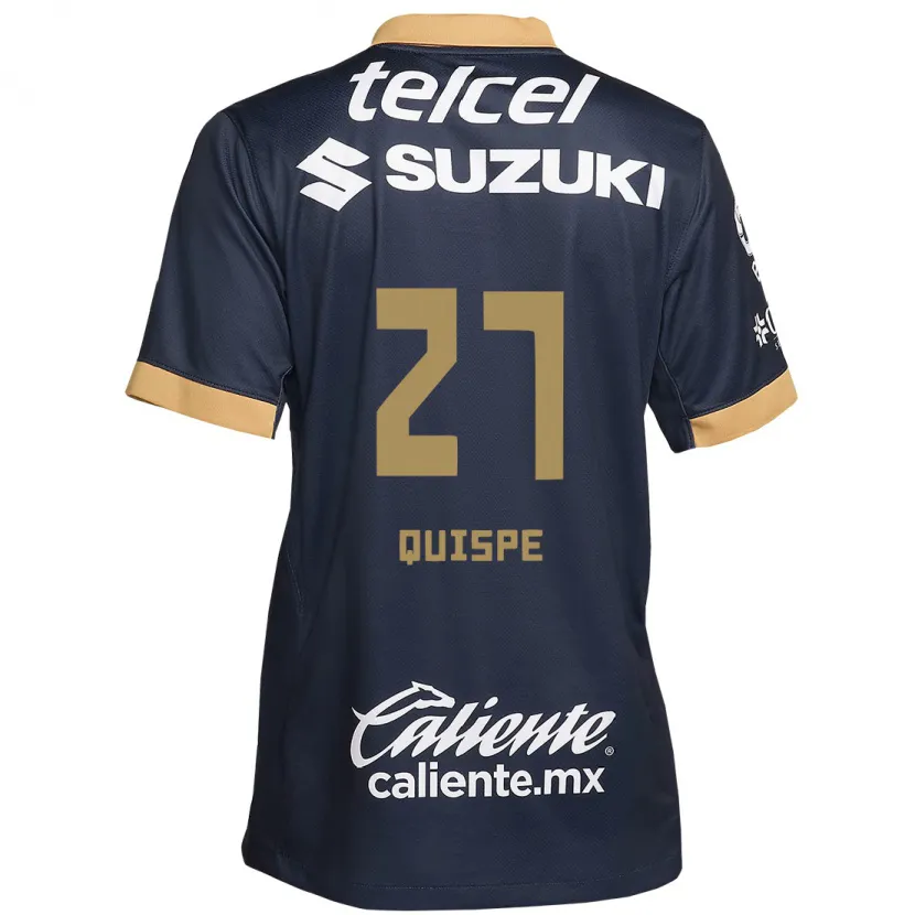 Danxen Mujer Camiseta Piero Quispe #27 Obsidiana Dorada Blanca 2ª Equipación 2024/25 La Camisa