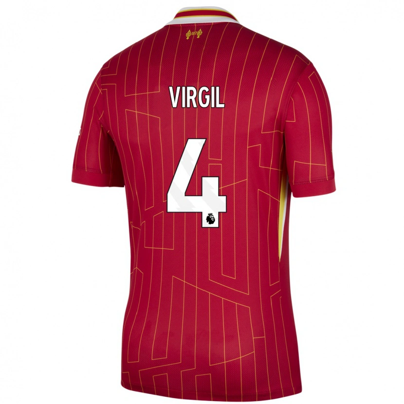 Danxen Niño Camiseta Virgil Van Dijk #4 Rojo Amarillo Blanco 1ª Equipación 2024/25 La Camisa