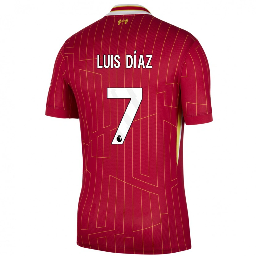 Danxen Niño Camiseta Luis Díaz #7 Rojo Amarillo Blanco 1ª Equipación 2024/25 La Camisa