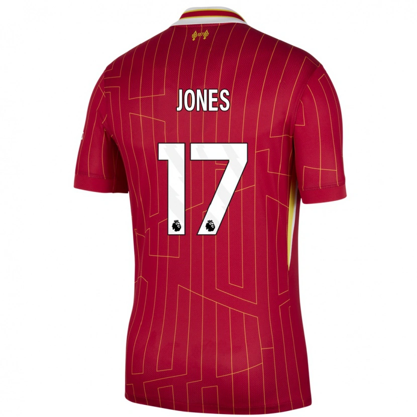 Danxen Niño Camiseta Curtis Jones #17 Rojo Amarillo Blanco 1ª Equipación 2024/25 La Camisa