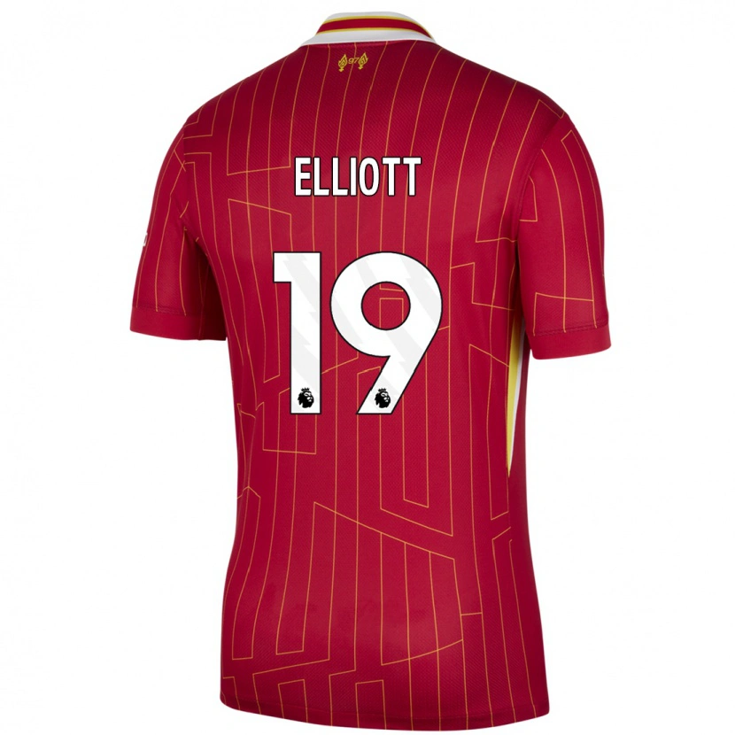 Danxen Niño Camiseta Harvey Elliott #19 Rojo Amarillo Blanco 1ª Equipación 2024/25 La Camisa