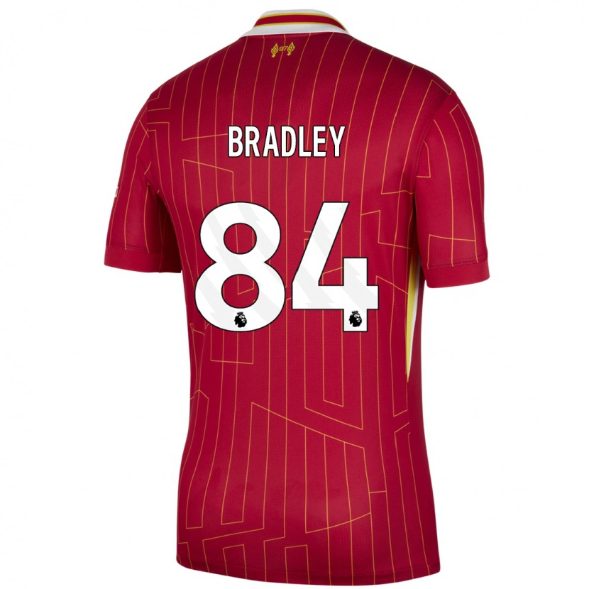 Danxen Niño Camiseta Conor Bradley #84 Rojo Amarillo Blanco 1ª Equipación 2024/25 La Camisa