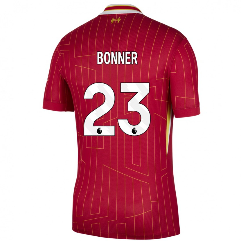 Danxen Niño Camiseta Gemma Bonner #23 Rojo Amarillo Blanco 1ª Equipación 2024/25 La Camisa