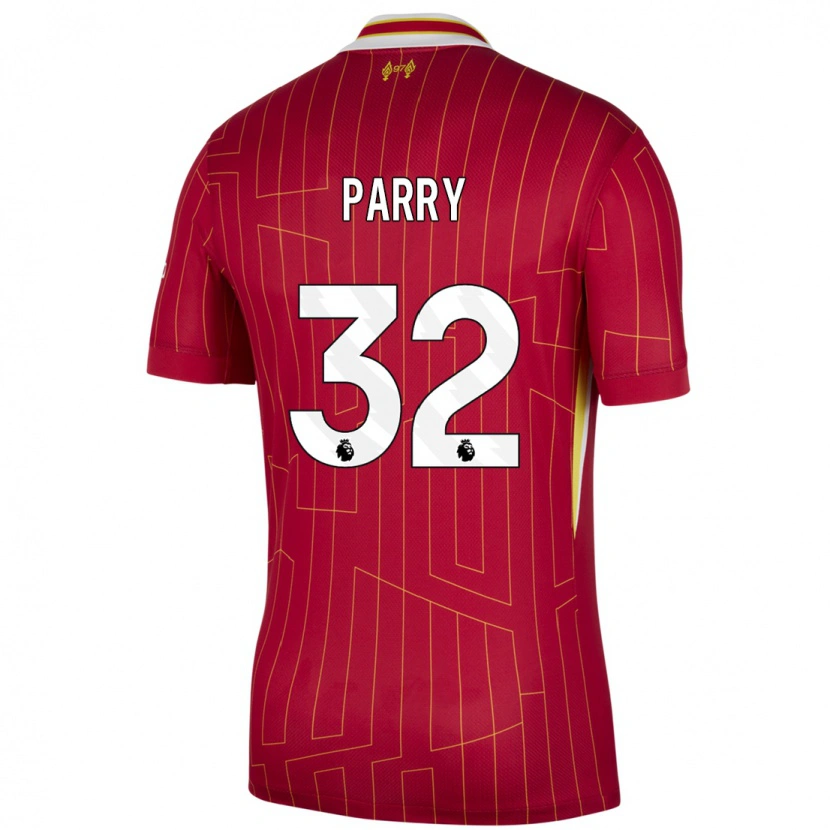 Danxen Niño Camiseta Lucy Parry #32 Rojo Amarillo Blanco 1ª Equipación 2024/25 La Camisa