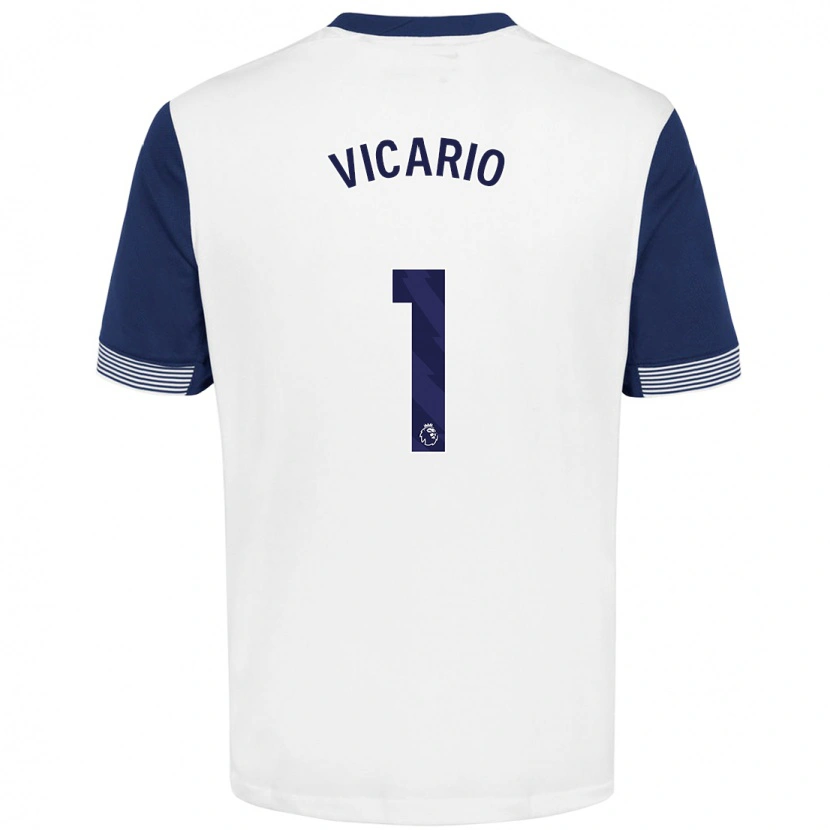 Danxen Niño Camiseta Guglielmo Vicario #1 Blanco Azul 1ª Equipación 2024/25 La Camisa