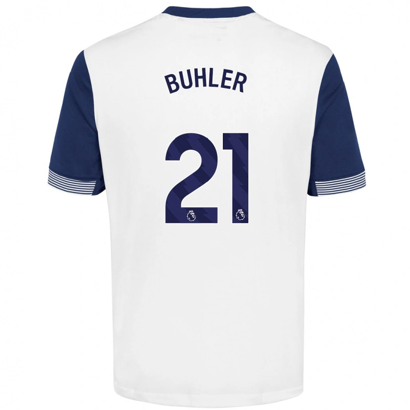 Danxen Niño Camiseta Luana Bühler #21 Blanco Azul 1ª Equipación 2024/25 La Camisa