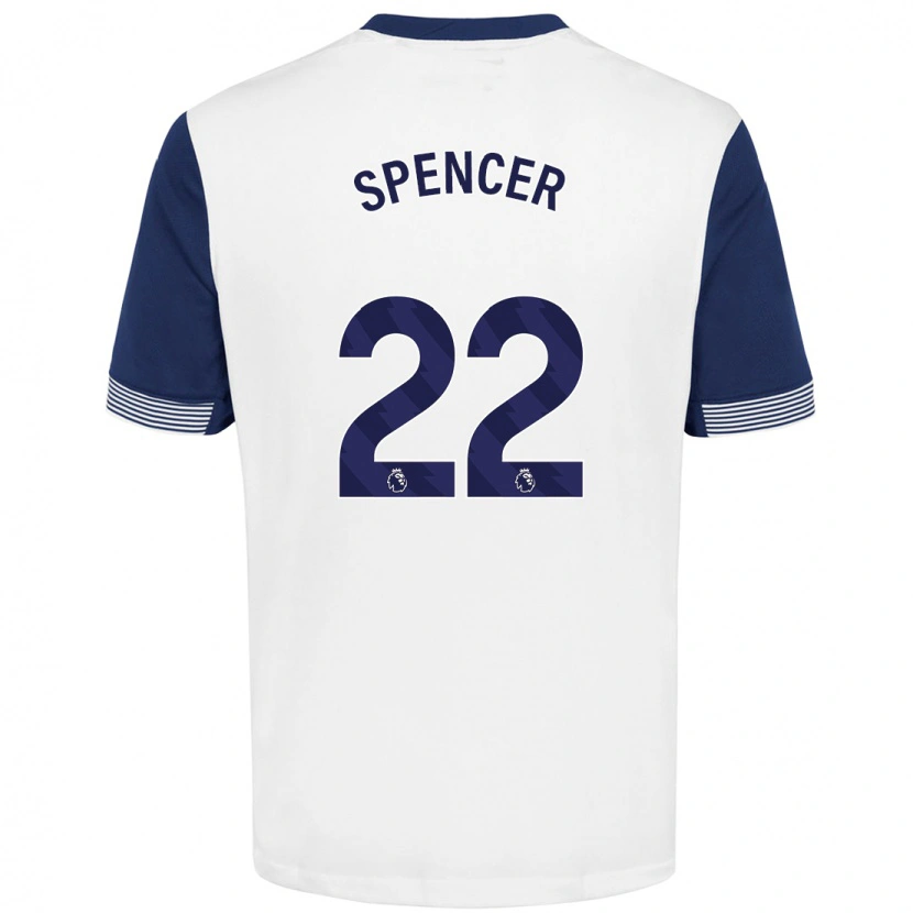 Danxen Niño Camiseta Rebecca Spencer #22 Blanco Azul 1ª Equipación 2024/25 La Camisa