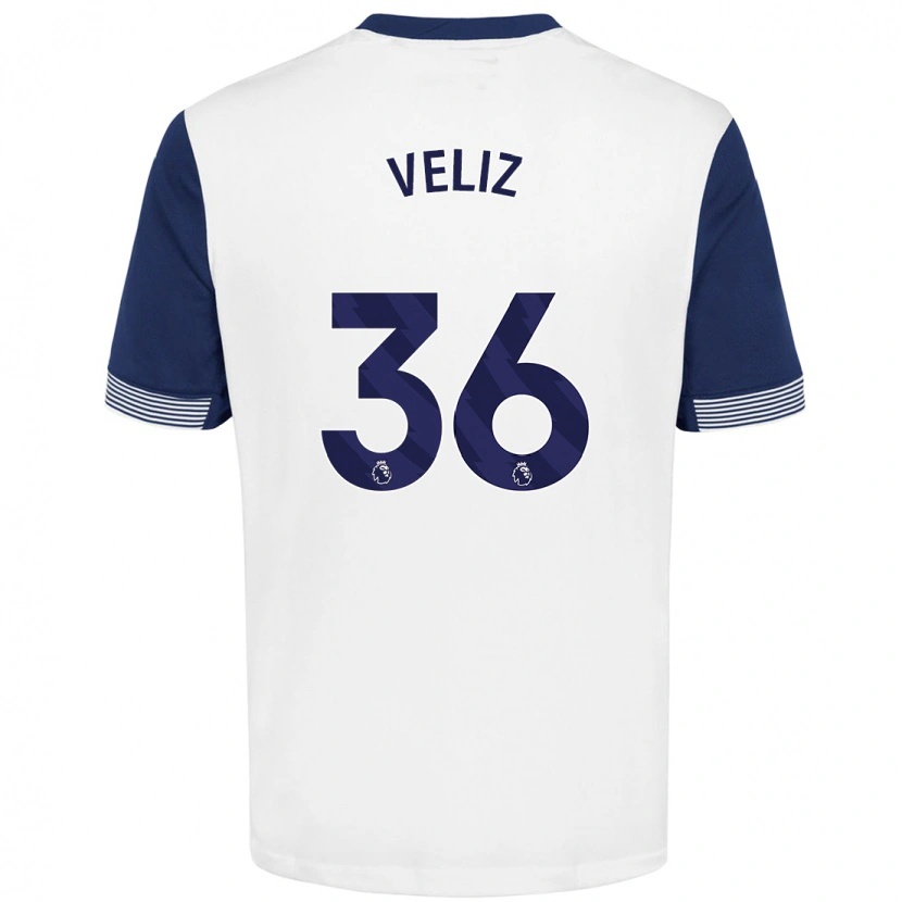 Danxen Niño Camiseta Alejo Véliz #36 Blanco Azul 1ª Equipación 2024/25 La Camisa