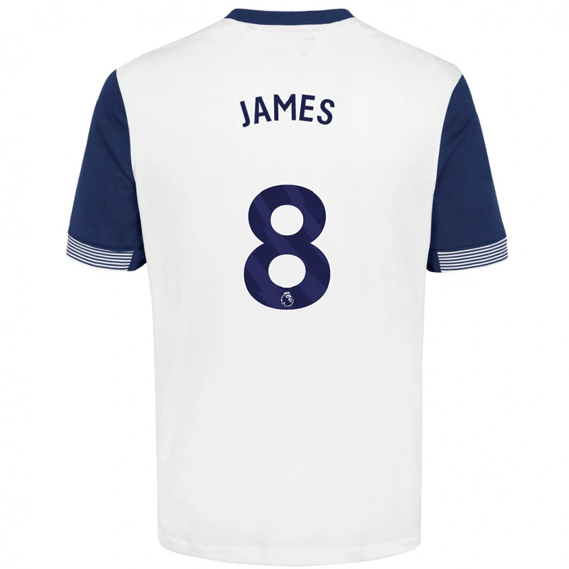 Danxen Niño Camiseta Angharad James #8 Blanco Azul 1ª Equipación 2024/25 La Camisa