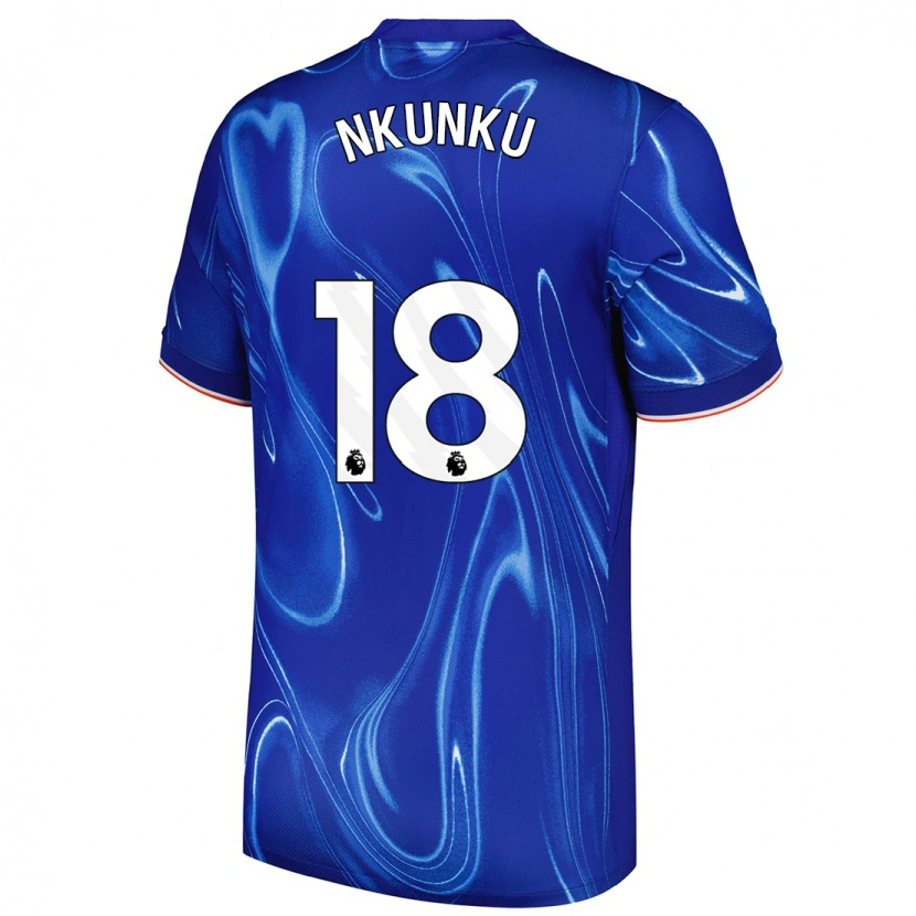 Danxen Niño Camiseta Christopher Nkunku #18 Azul Blanco 1ª Equipación 2024/25 La Camisa