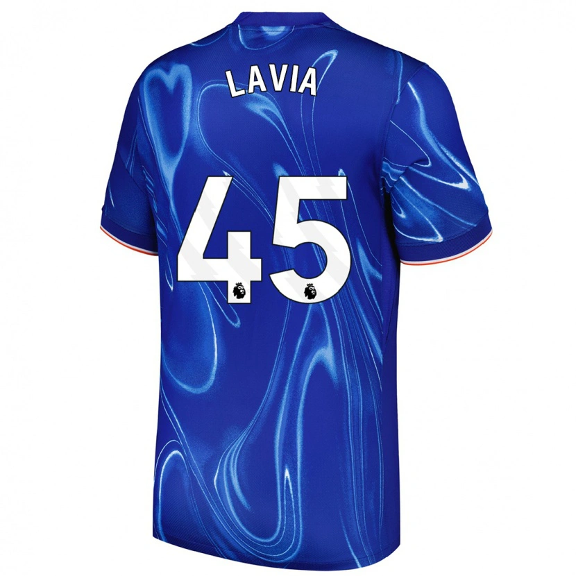 Danxen Niño Camiseta Roméo Lavia #45 Azul Blanco 1ª Equipación 2024/25 La Camisa