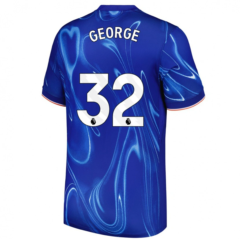 Danxen Niño Camiseta Tyrique George #32 Azul Blanco 1ª Equipación 2024/25 La Camisa