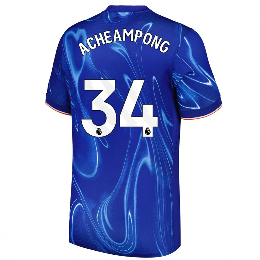 Danxen Niño Camiseta Josh Acheampong #34 Azul Blanco 1ª Equipación 2024/25 La Camisa