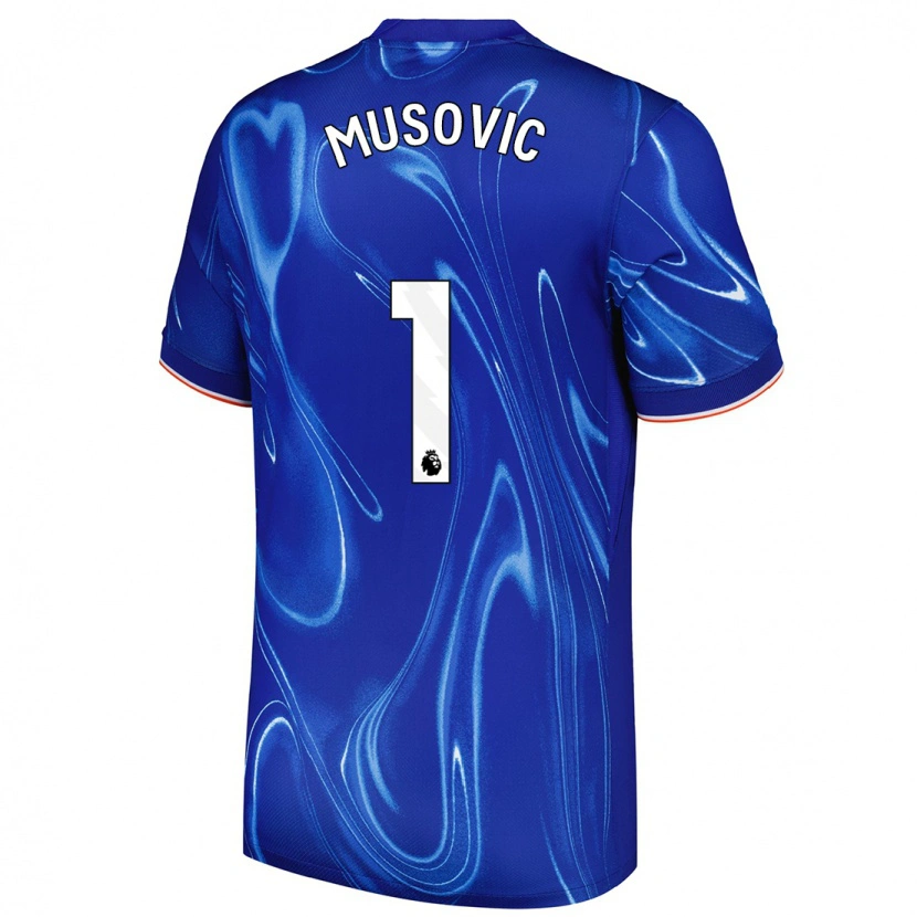 Danxen Niño Camiseta Zećira Mušović #1 Azul Blanco 1ª Equipación 2024/25 La Camisa