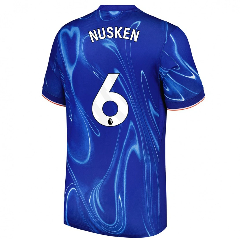 Danxen Niño Camiseta Sjoeke Nüsken #6 Azul Blanco 1ª Equipación 2024/25 La Camisa