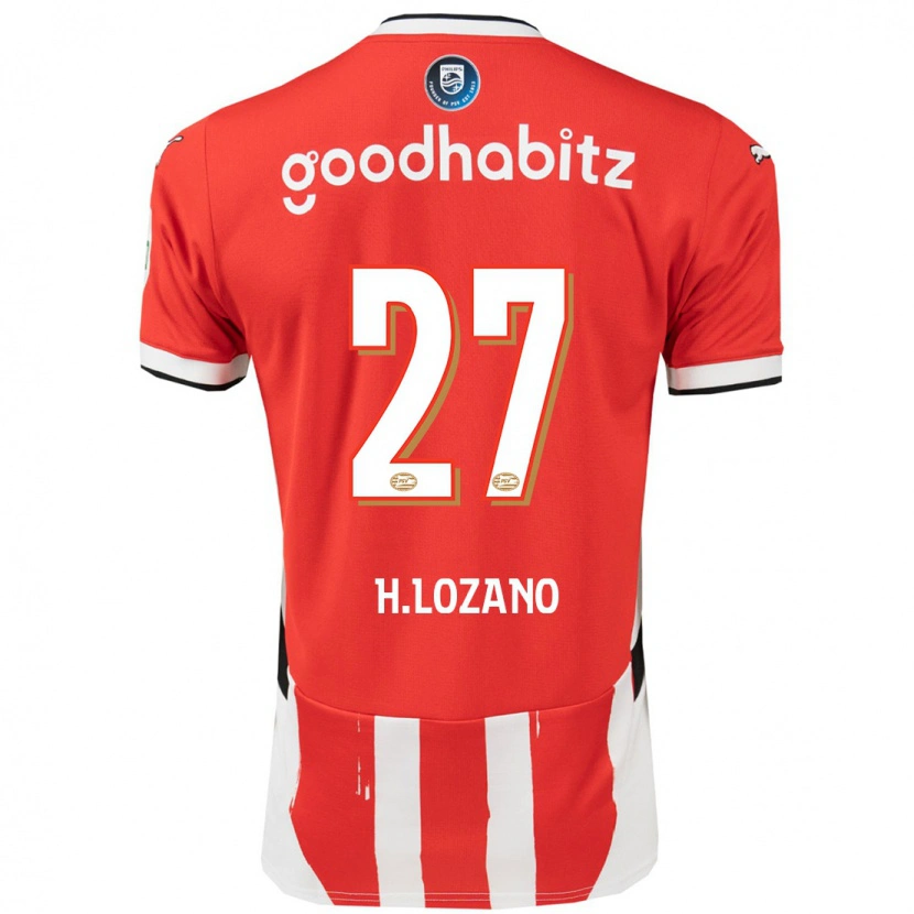 Danxen Niño Camiseta Hirving Lozano #27 Rojo Blanco 1ª Equipación 2024/25 La Camisa