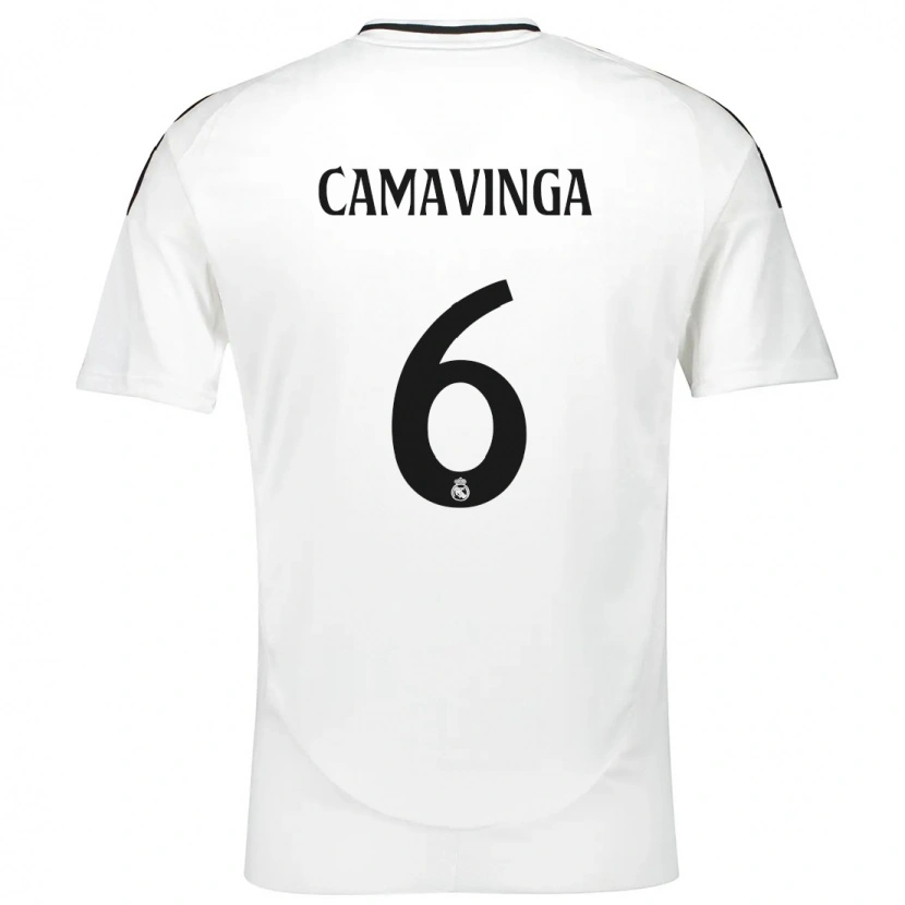 Danxen Niño Camiseta Eduardo Camavinga #6 Blanco 1ª Equipación 2024/25 La Camisa